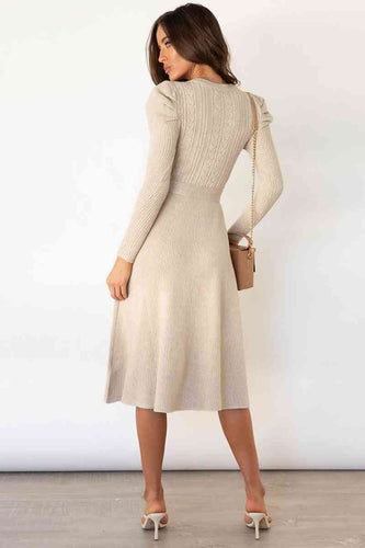 Amarae | Round Neck Long Sleeve Knot Waist Sweater Dress