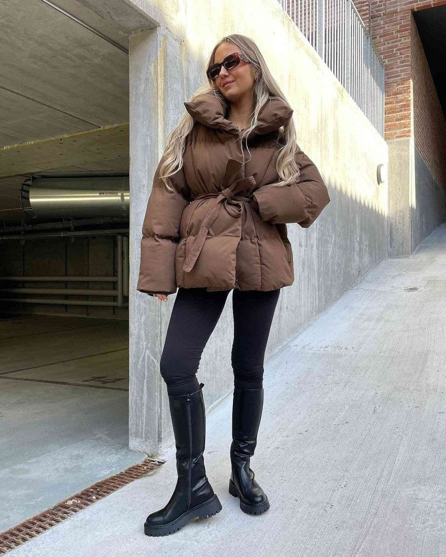 Lune London | Jacket with Belt for Women Warm Brown Jacket with Oversized Collar