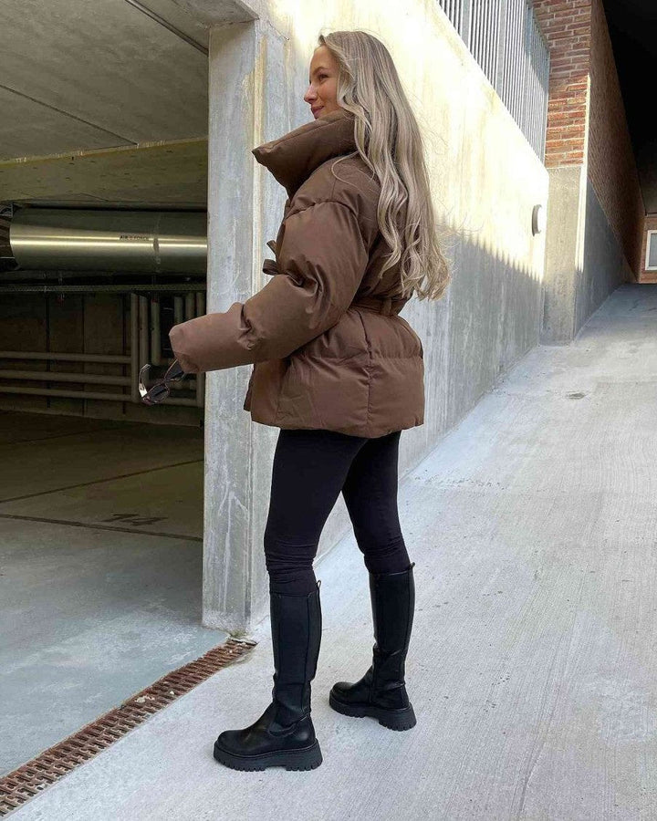 Lune London | Jacket with Belt for Women Warm Brown Jacket with Oversized Collar