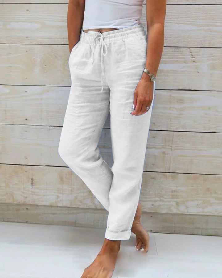 Chic und Stil | Women’s Linen Trousers with Cotton Blend and Elastic Waistband