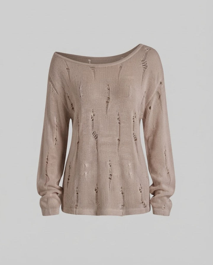 Women's Casual Off-Shoulder Fine Knit Sweater with Destroyed Look and Wide Silhouette Amarae