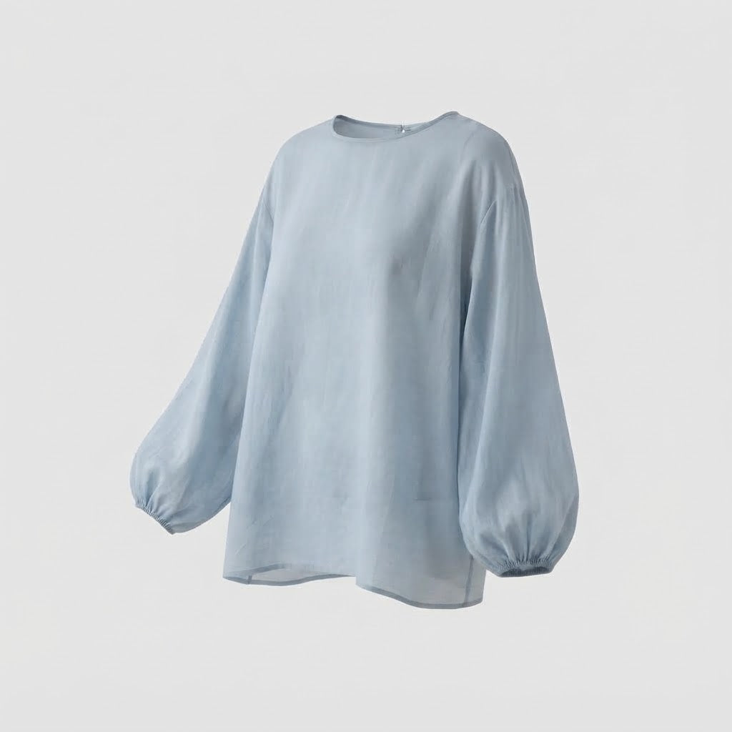 Women's Lightweight Oversized Linen Look Blouse with Round Neckline and Elastic Cuffs Amarae