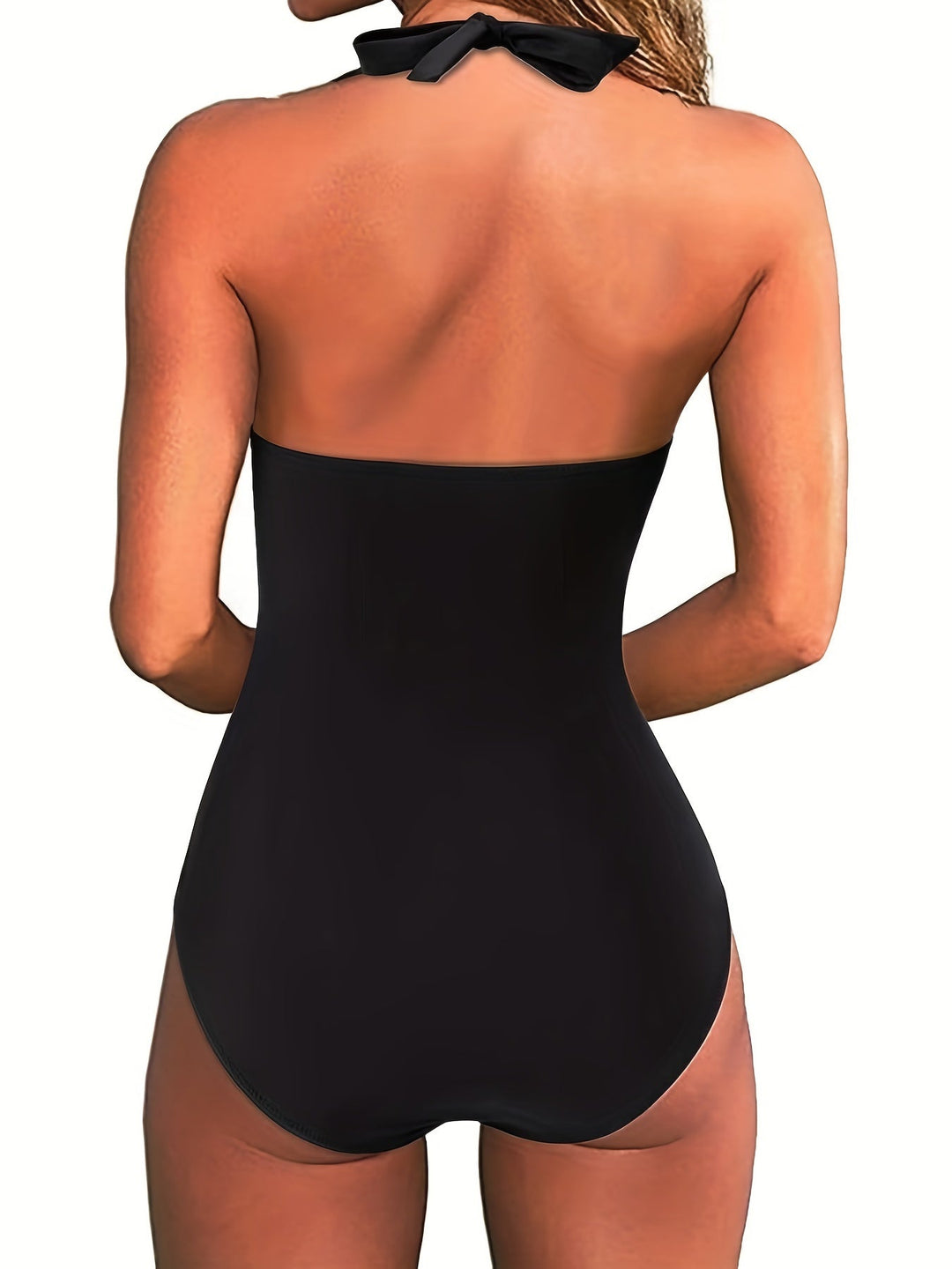 Lune London | Halter-neck swimsuit with V-neckline and print