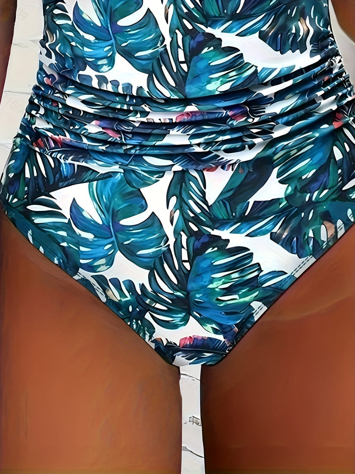 Lune London | Halter-neck swimsuit with V-neckline and print
