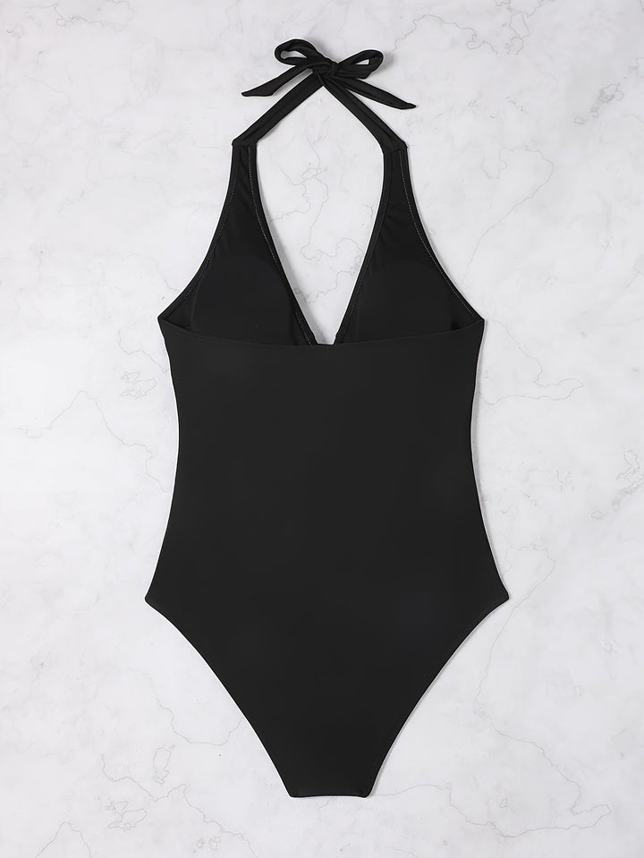 Lune London | Halter-neck swimsuit with V-neckline and print