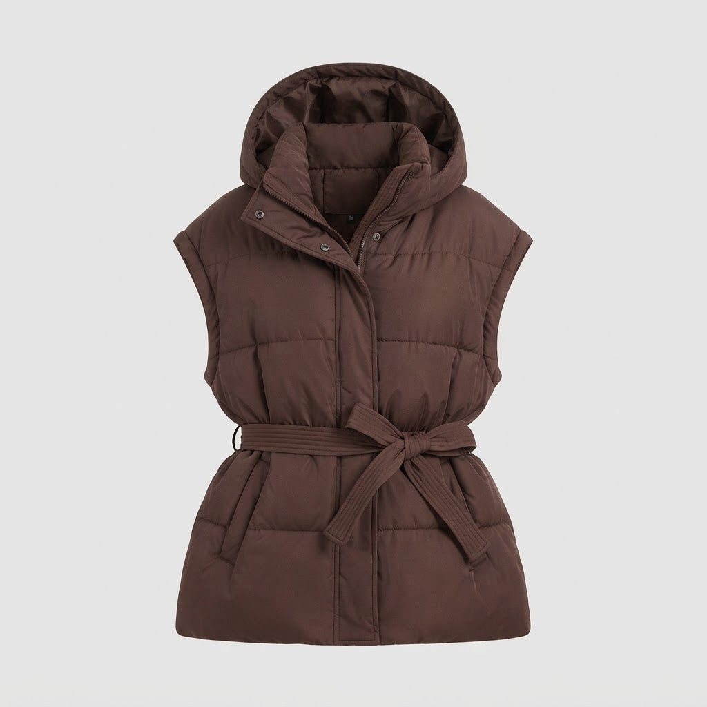 Women's Sleeveless Quilted Waistcoat with High Collar Amarae