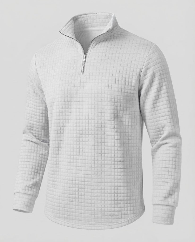Men's Structured Half-Zip Sweatshirt with Stand-Up Collar and Waffle Texture Amarae