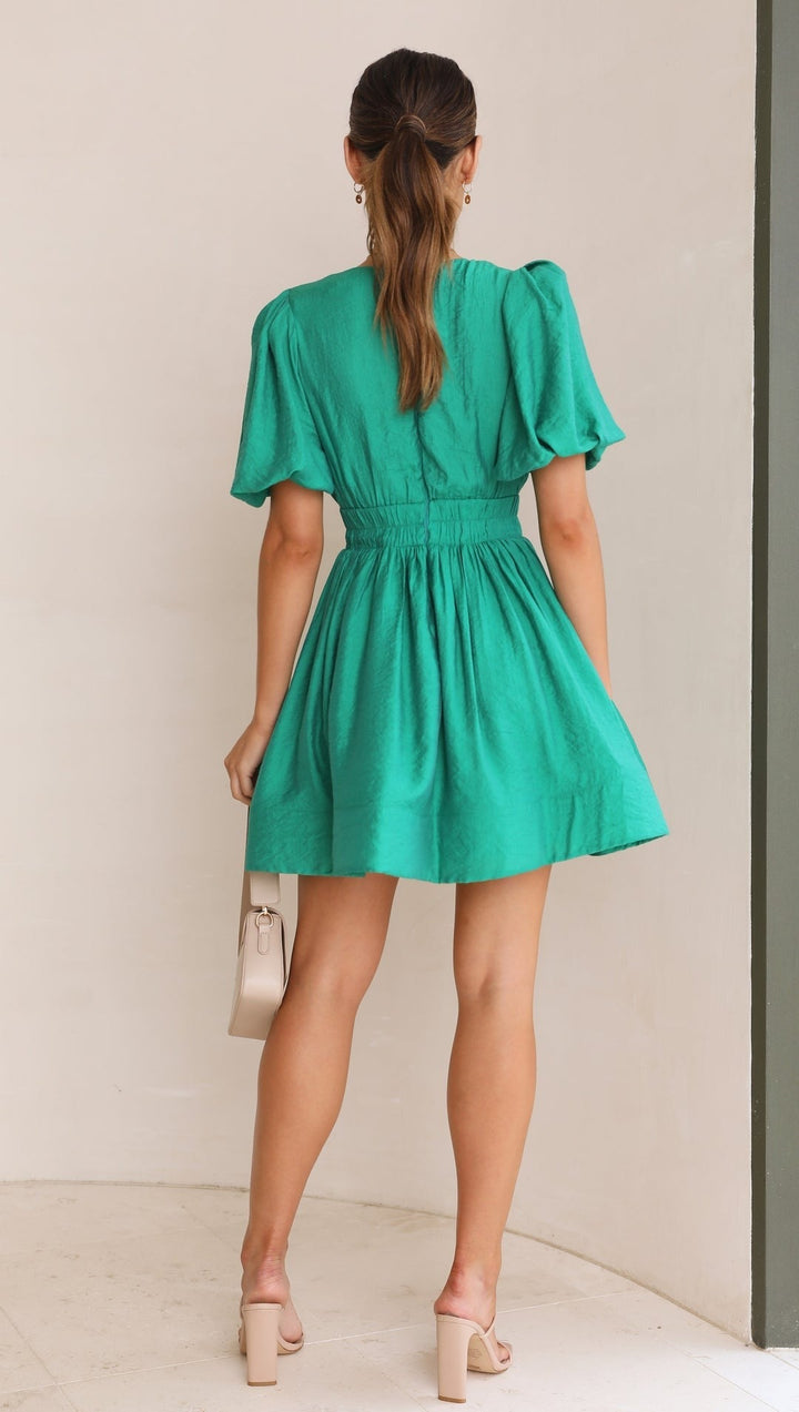 Lune London | Mini dress with V-neck and puff sleeves for women