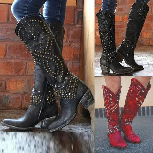 Amarae | High Boots With Metal Studs And Chunky Heel