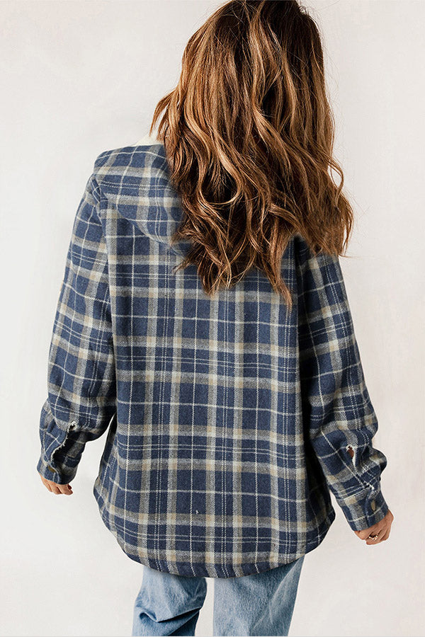 Lune London | Button Sherpa Lined Hooded Flannel Jacket
