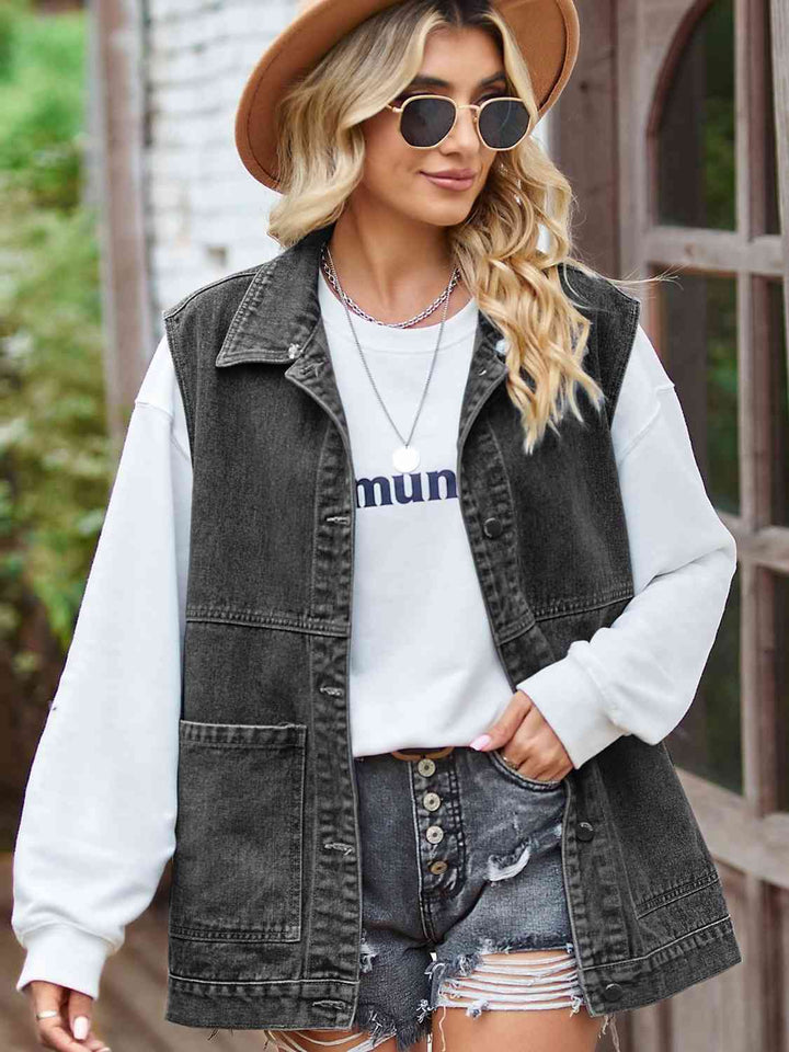 Amarae | Button-Front Sleeveless Denim Jacket