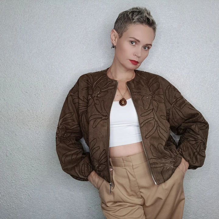 Amarae | Bomber jacket with suede texture and embroidery