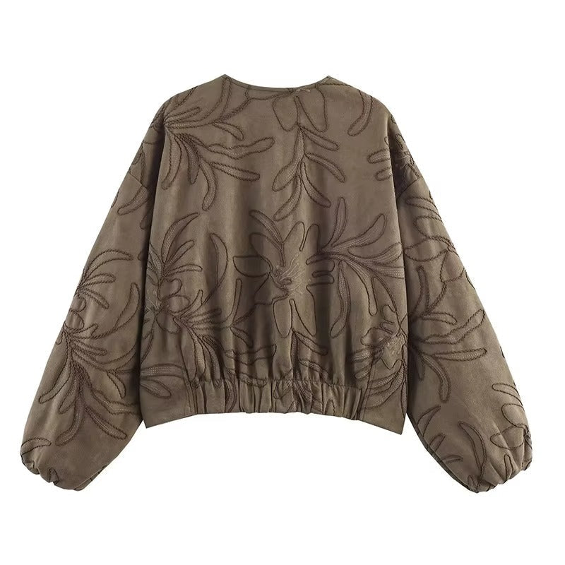 Amarae | Bomber jacket with suede texture and embroidery