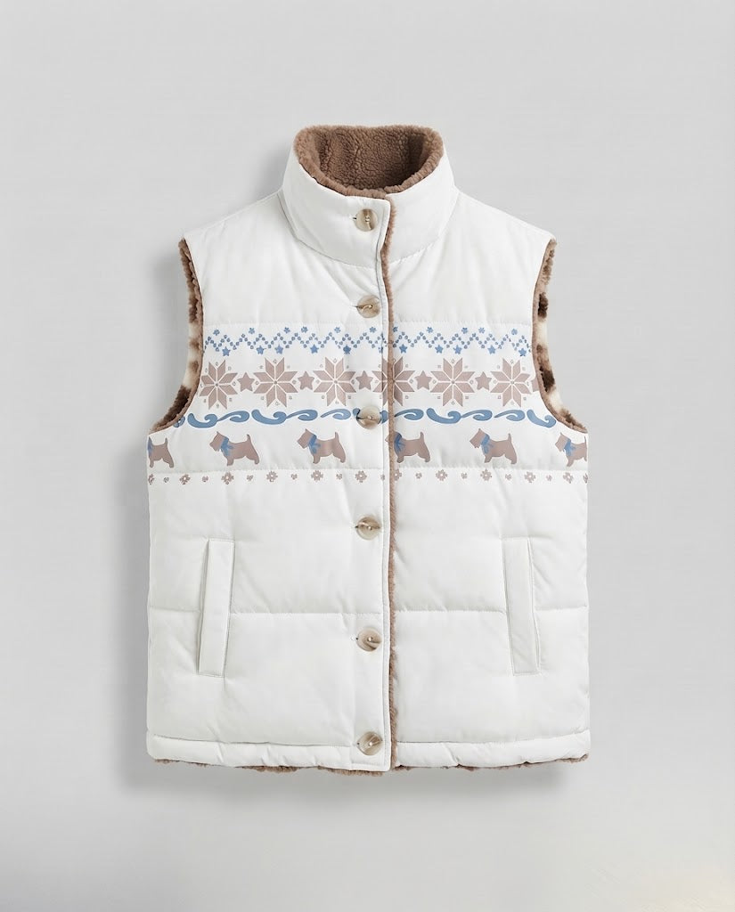 Women's Reversible Quilted Thermal Vest with Teddy Lining & Norwegian Pattern Amarae