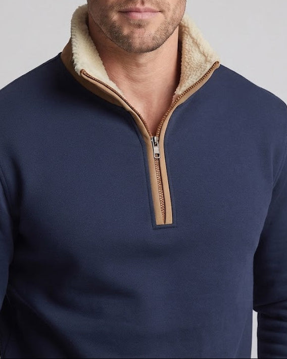Men's Cozy Zip-Troyer with Sherpa Collar and Elbow Patches Amarae