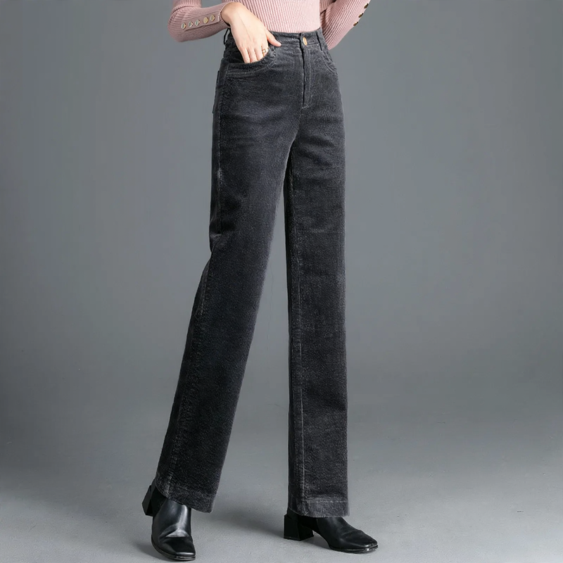 Padded corduroy trousers for women, high-cut, straight fit