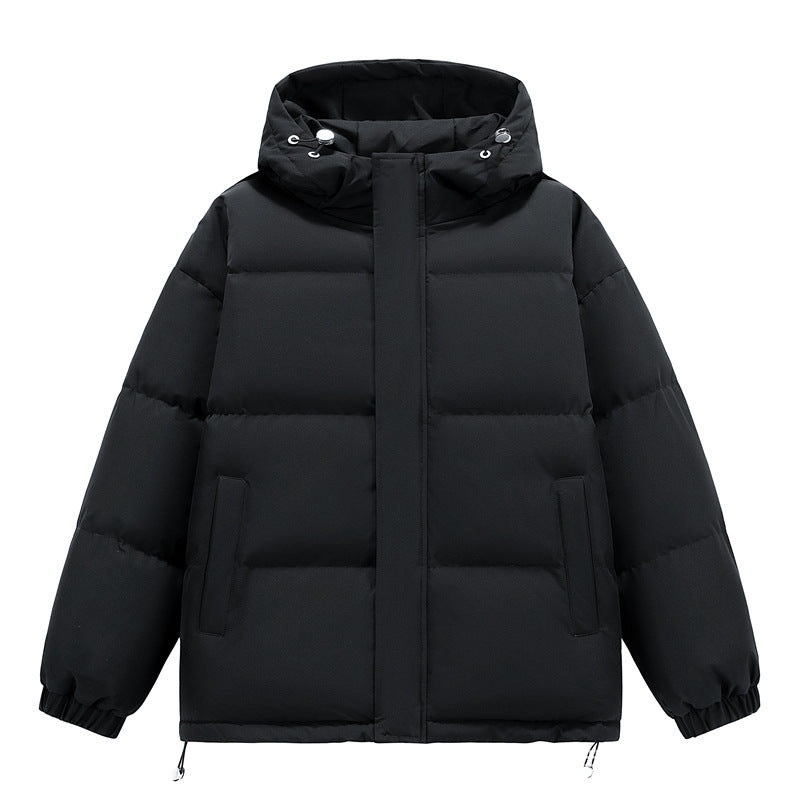Padded men's winter jacket with hood and wind protection