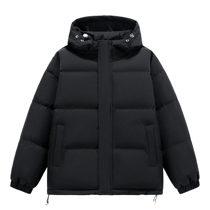 Padded men's winter jacket with hood and wind protection