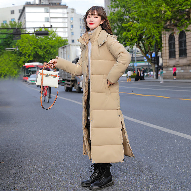 Long women's quilted coat, knee-length, padded