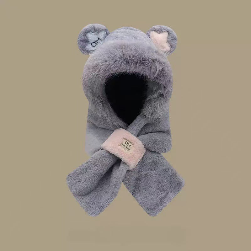 Fluffy set consisting of hat with fox ears and scarf
