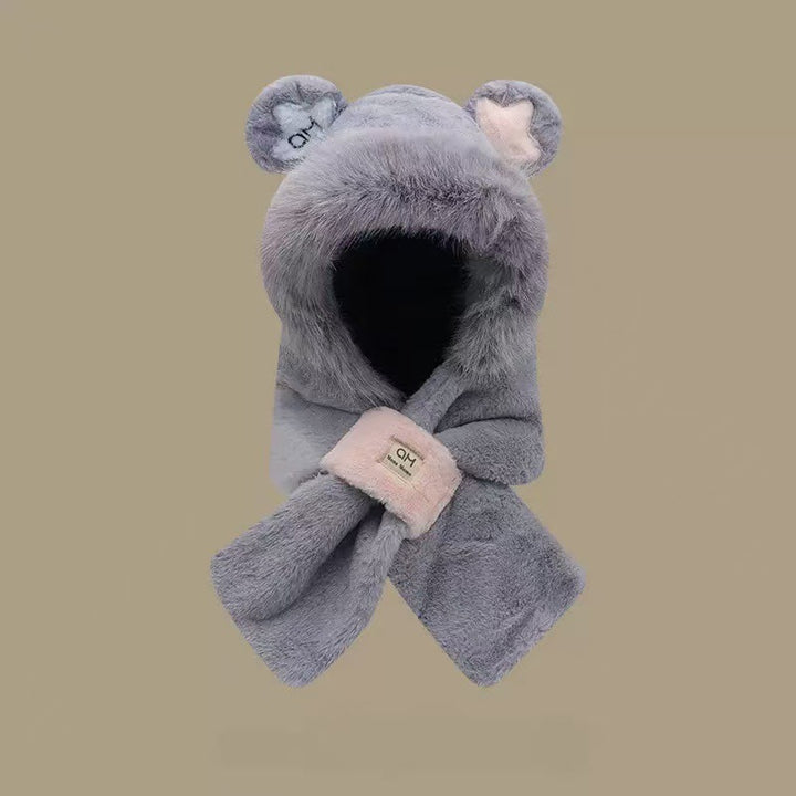 Fluffy set consisting of hat with fox ears and scarf