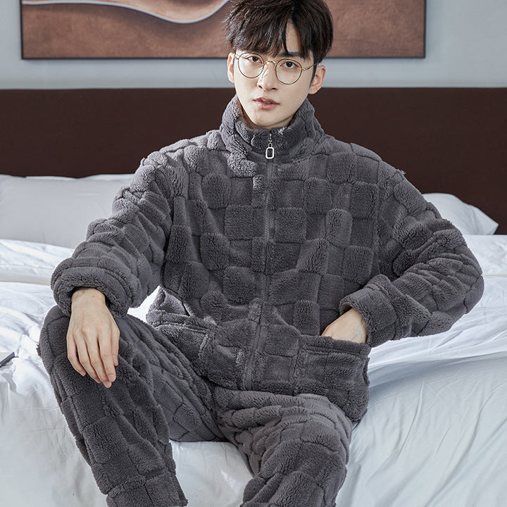 Pair-Pajama-Set made of coral fleece, lined, with zipper