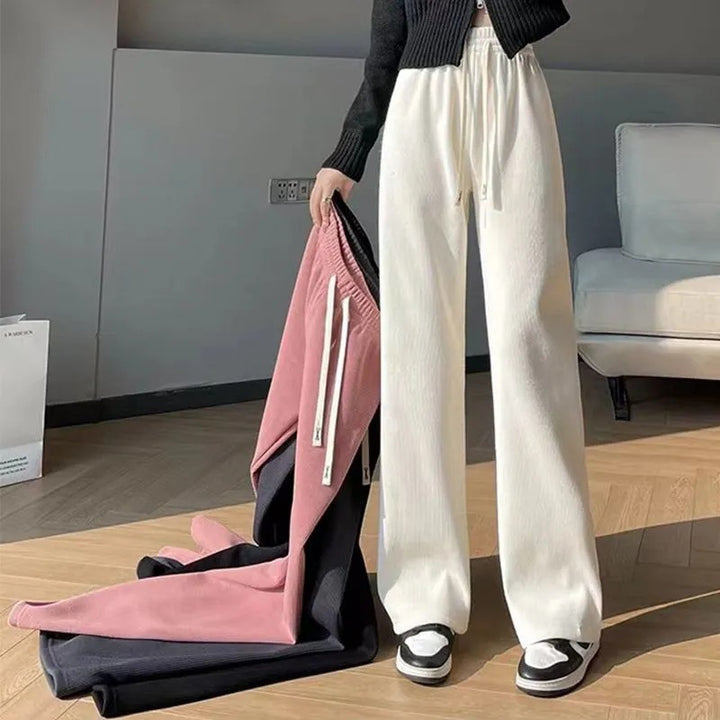 Versatile corduroy wide-leg pants with a high waist