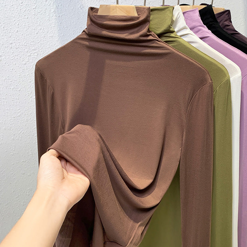 Ladies long sleeve shirt with stand-up collar and ribbed texture