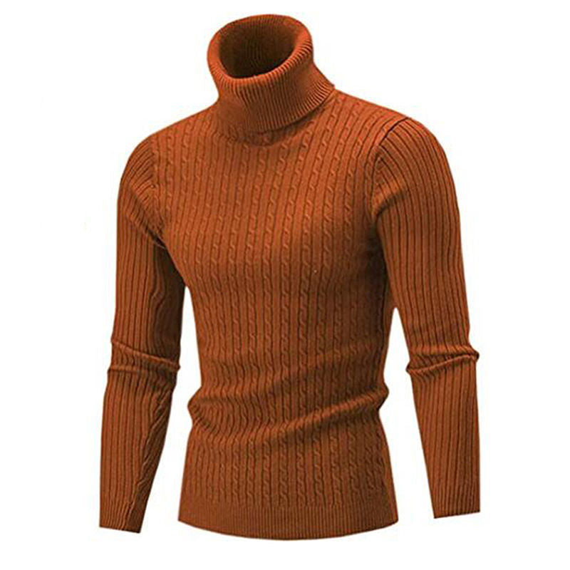 Men's knitted sweater with roll neck and cable pattern