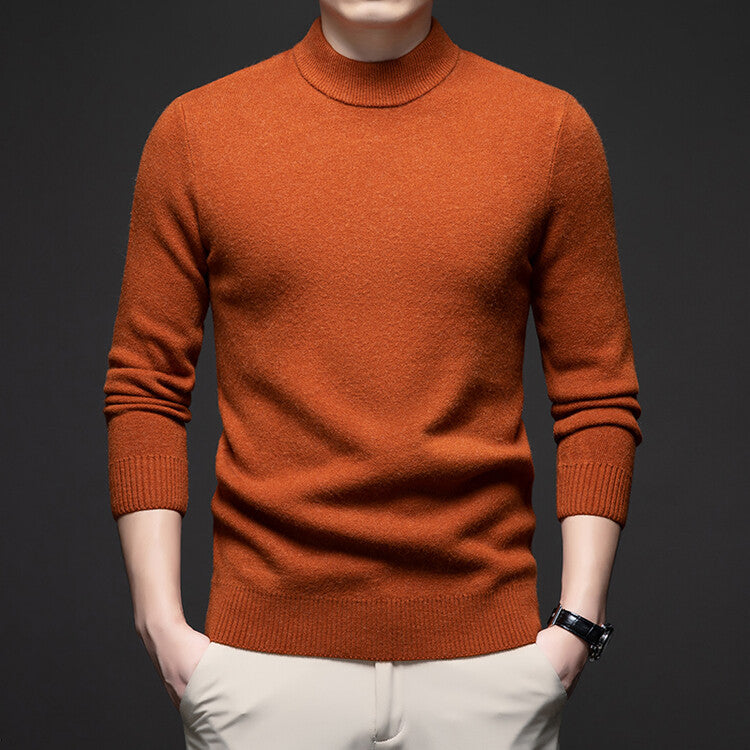 Men's wool pullover, stand-up collar, loose fit