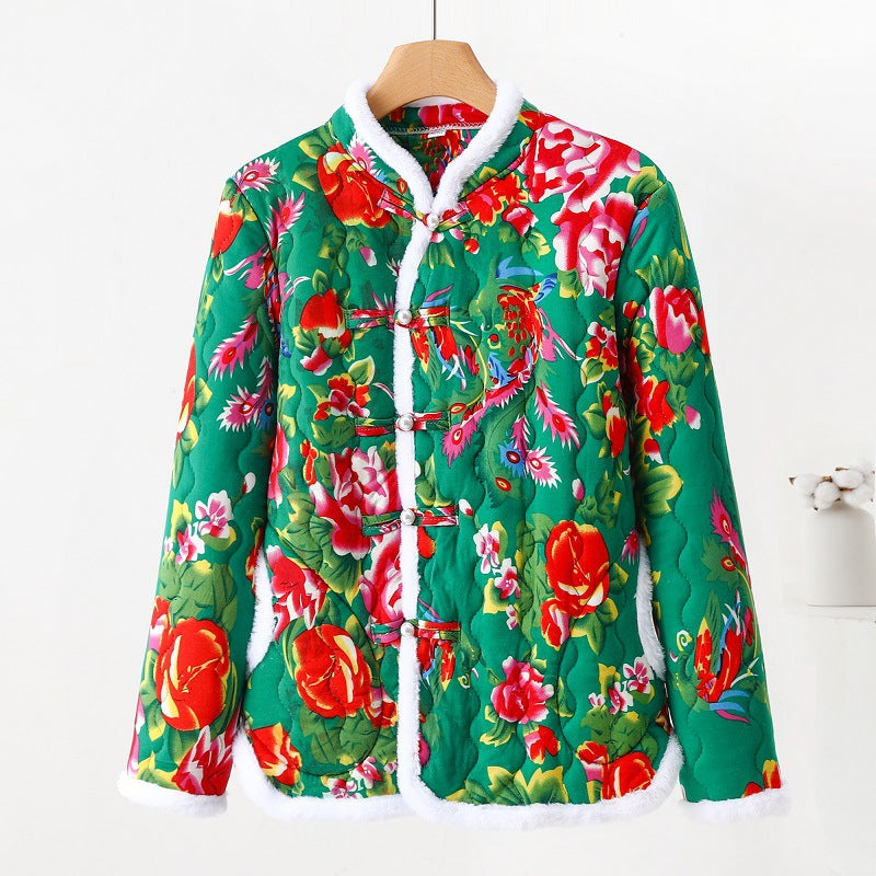 Padded women's quilted jacket in Chinese style with toggle buttons