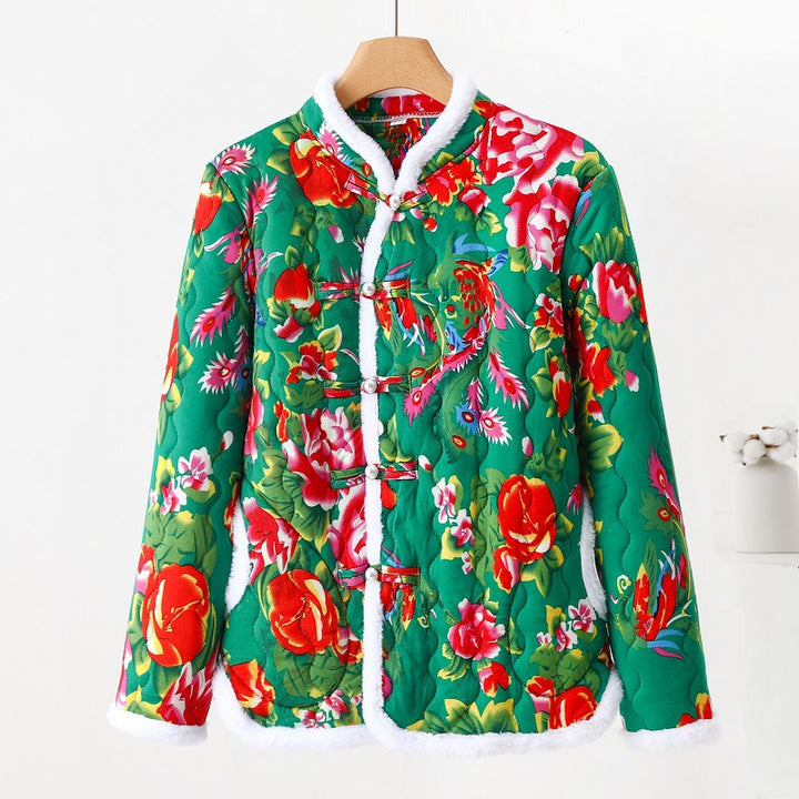 Padded women's quilted jacket in Chinese style with toggle buttons