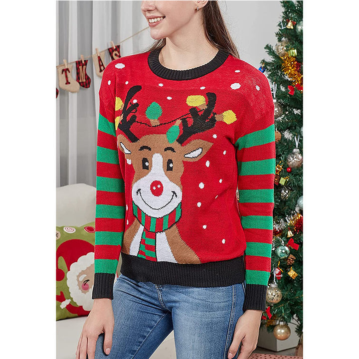 Women's Christmas sweater with animal motifs, knitted