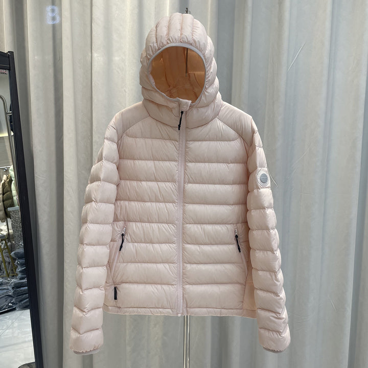 Light down jacket with hood, white duck down filling
