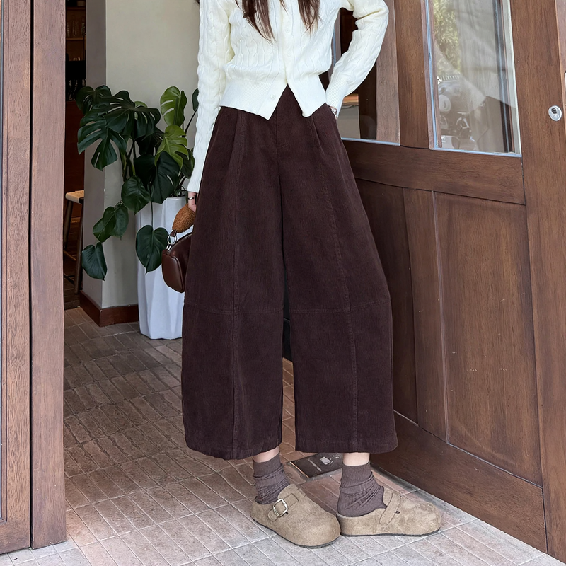 Women's corduroy pants, high-waisted, balloon cut