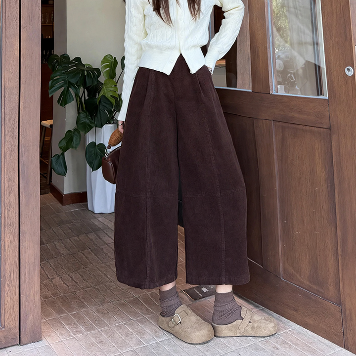 Women's corduroy pants, high-waisted, balloon cut