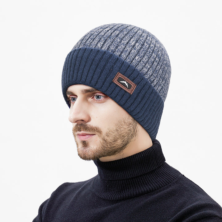 Knit Set: Beanie and long scarf with leather detail
