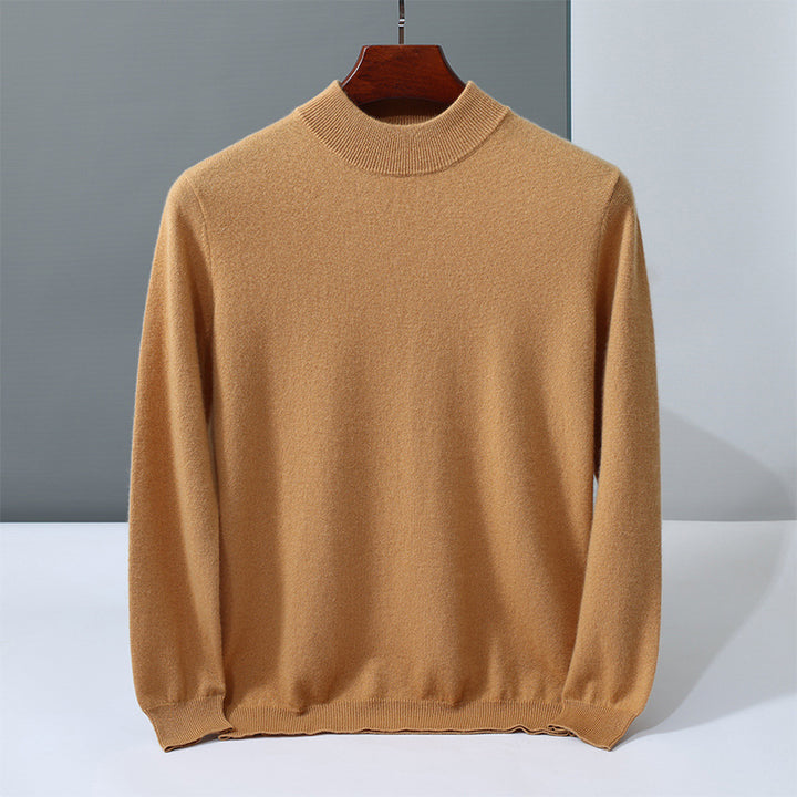 Men's cashmere sweater, stand-up collar, solid color