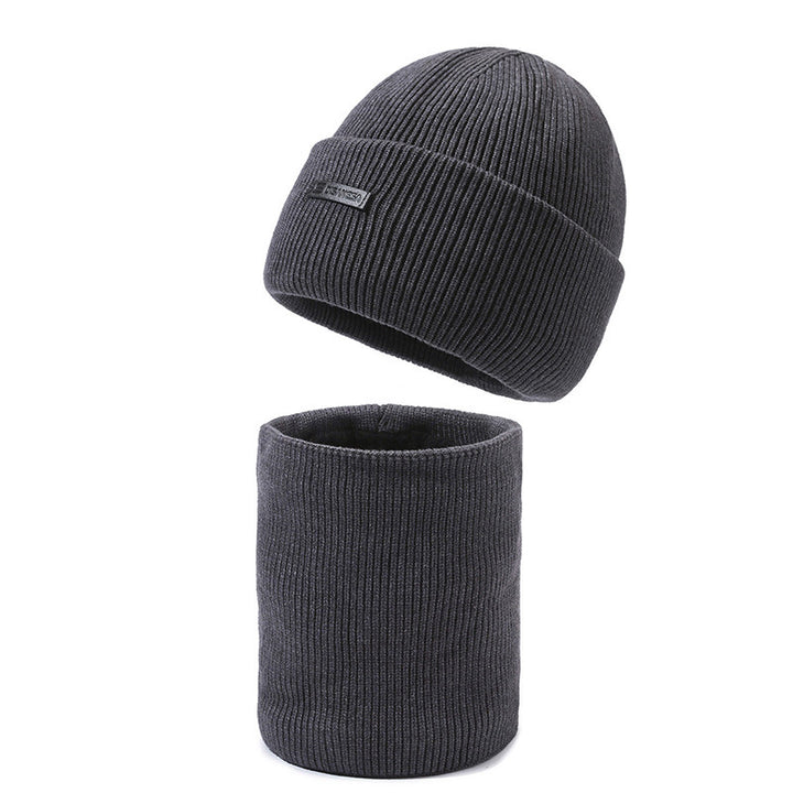 Warm set of knitted hat and neck warmer