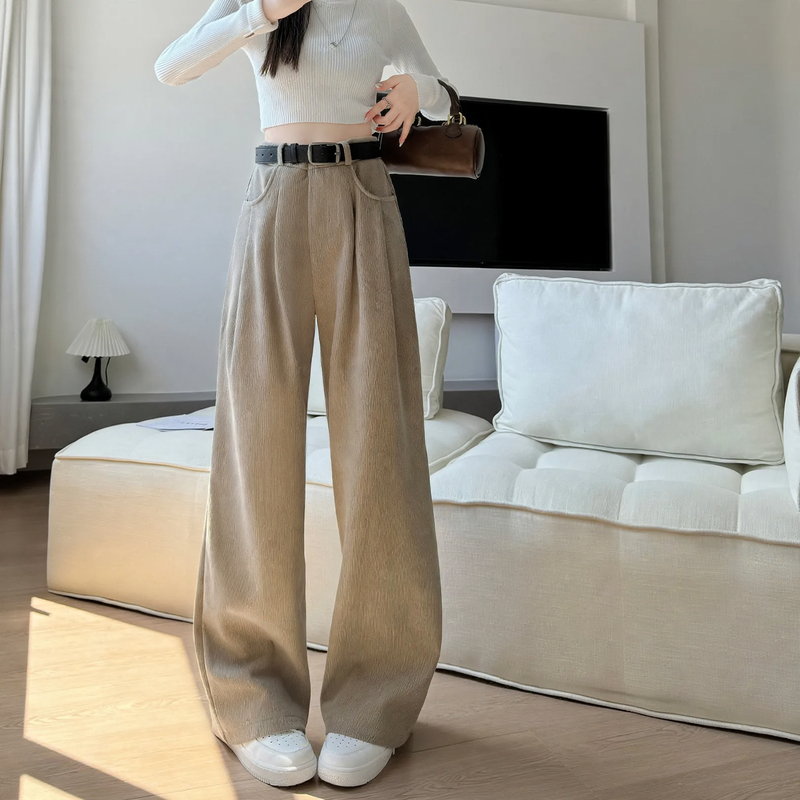 Women's corduroy trousers, wide cut, high waisted