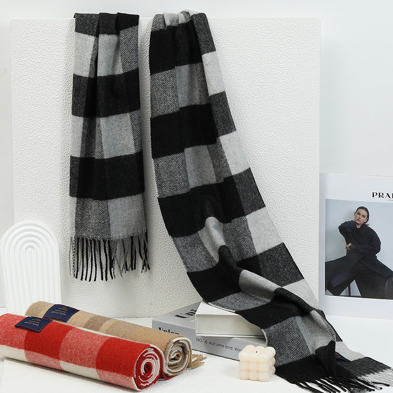 Wool scarf, checked, 200x65cm, long