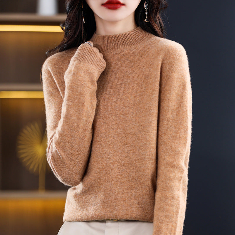 Women's cashmere sweater, high collar, slim fit