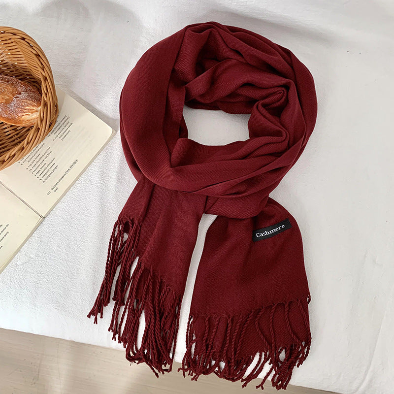 Solid color scarf with fringes, warming
