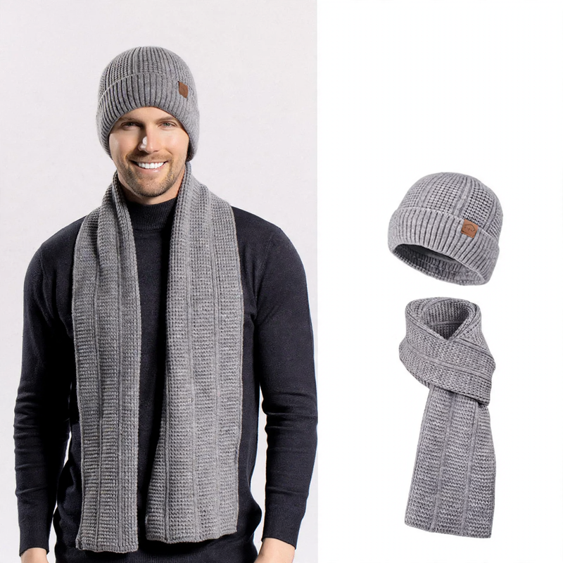 Knitted hat and scarf set for men, warming