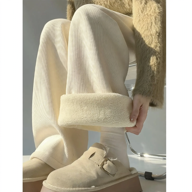 Women's corduroy pants with lamb fleece lining