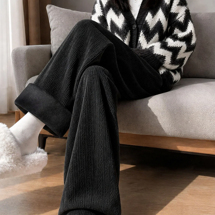 Padded cord wide-leg trousers with a straight cut