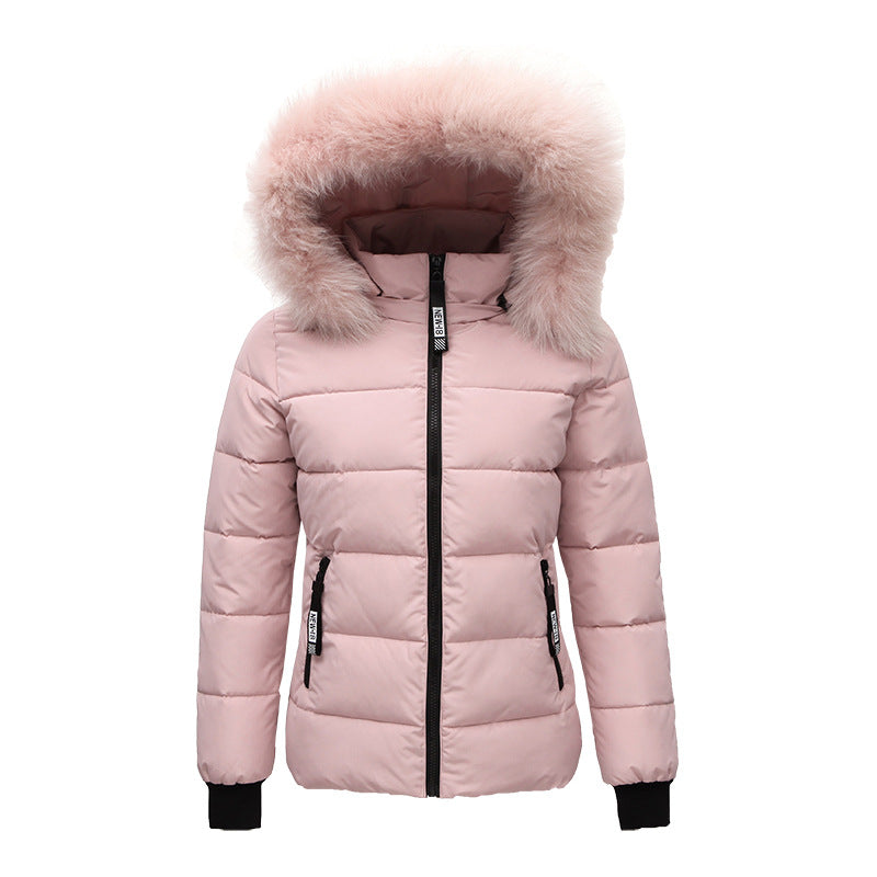 Women’s winter jacket, short, fitted, with fur collar