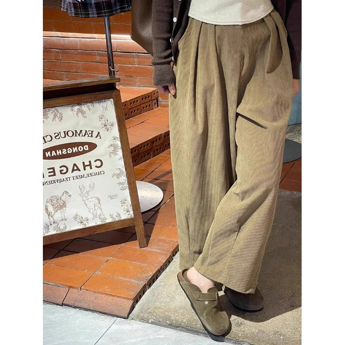 Women's corduroy trousers, plus sizes, lined, wide cut
