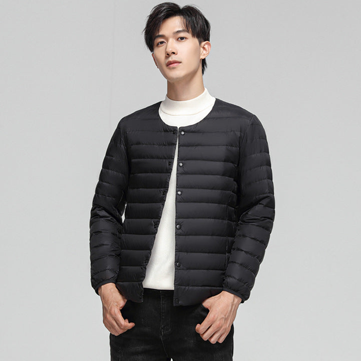 Light men's down jacket, round neck