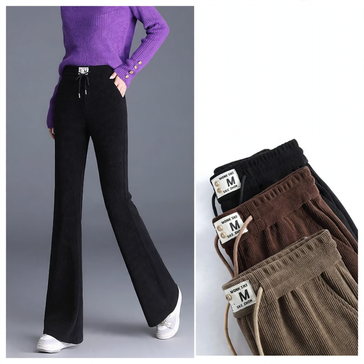 Fleece-lined corduroy pants with a slight flare